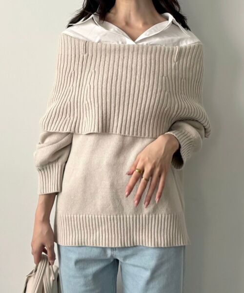 MAJESTIC LEGON(マジェスティックレゴン)の「シャツドッキングミディ丈ニット(ニット/セーター・レディース・ネイビー/ブラウン/グレー/アイボリー/ブラック・MEDIUM)」の16枚目の写真