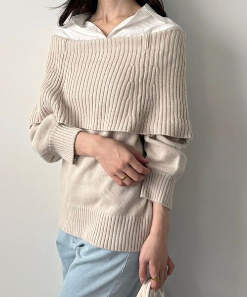 MAJESTIC LEGON(マジェスティックレゴン)の「シャツドッキングミディ丈ニット(ニット/セーター・レディース・ネイビー/ブラウン/グレー/アイボリー/ブラック・MEDIUM)」の7枚目の写真