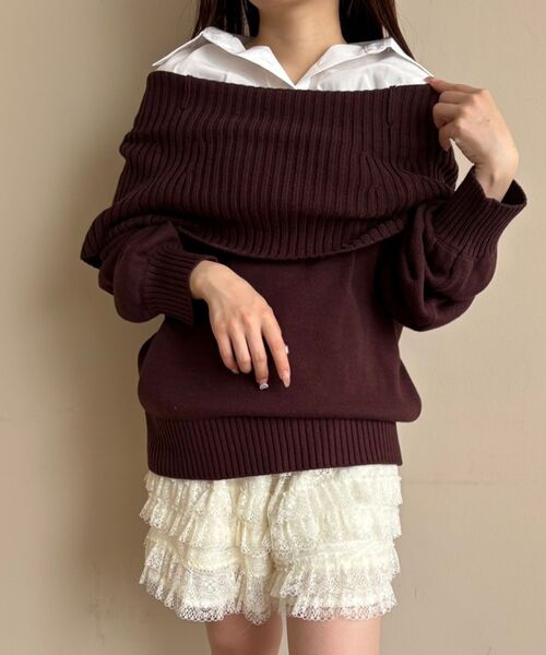 MAJESTIC LEGON(マジェスティックレゴン)の「シャツドッキングミディ丈ニット(ニット/セーター・レディース・ネイビー/ブラウン/グレー/アイボリー/ブラック・MEDIUM)」の15枚目の写真