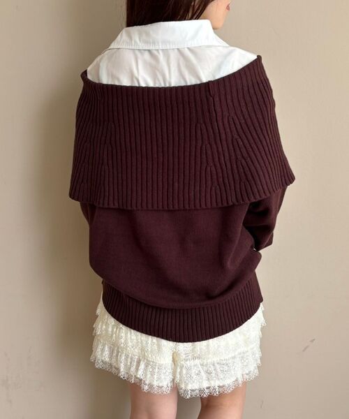 MAJESTIC LEGON(マジェスティックレゴン)の「シャツドッキングミディ丈ニット(ニット/セーター・レディース・ネイビー/ブラウン/グレー/アイボリー/ブラック・MEDIUM)」の8枚目の写真