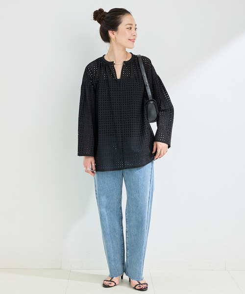 B.C STOCK（ベーセーストック）の「手洗い可 / カットワークブラウス（シャツ/ブラウス・レディース・ブラック/ブラウン・FREE）」の3枚目の写真