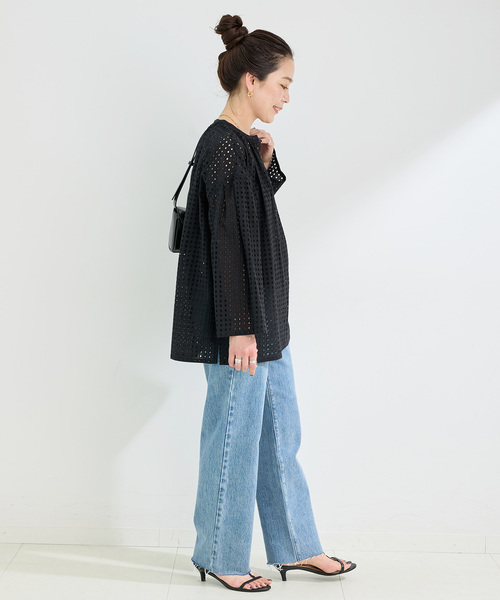 B.C STOCK（ベーセーストック）の「手洗い可 / カットワークブラウス（シャツ/ブラウス・レディース・ブラック/ブラウン・FREE）」の4枚目の写真