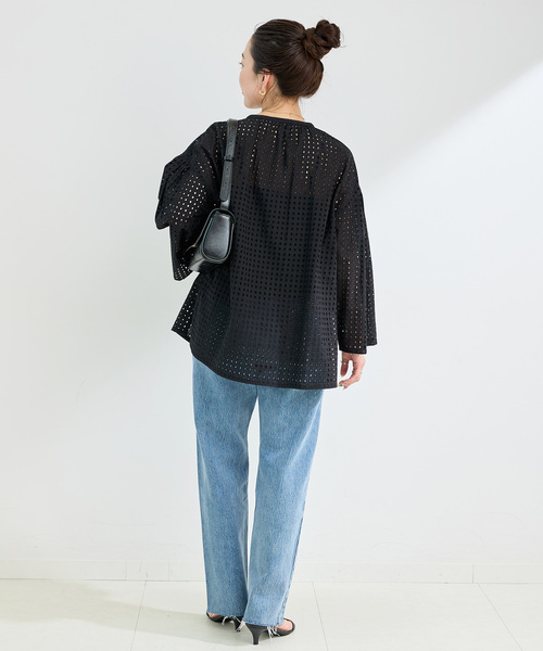 B.C STOCK（ベーセーストック）の「手洗い可 / カットワークブラウス（シャツ/ブラウス・レディース・ブラック/ブラウン・FREE）」の5枚目の写真
