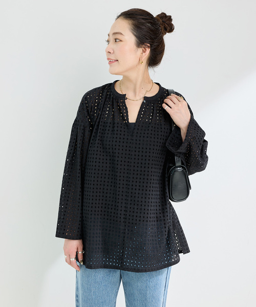 B.C STOCK（ベーセーストック）の「手洗い可 / カットワークブラウス（シャツ/ブラウス・レディース・ブラック/ブラウン・FREE）」の6枚目の写真