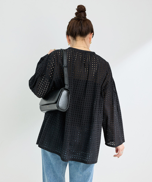 B.C STOCK（ベーセーストック）の「手洗い可 / カットワークブラウス（シャツ/ブラウス・レディース・ブラック/ブラウン・FREE）」の8枚目の写真