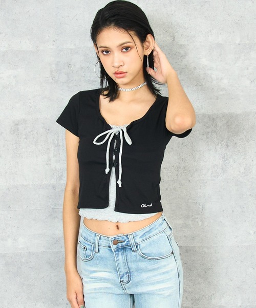 ANAP(アナップ)の「メロウリボンカーディガン レイヤード風トップス(Tシャツ/カットソー・レディース・ブラック/ホワイト/レッド・FREE)」の10枚目の写真