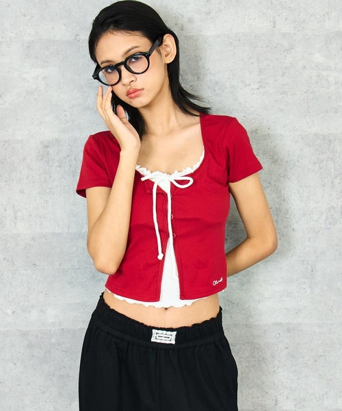 ANAP(アナップ)の「メロウリボンカーディガン レイヤード風トップス(Tシャツ/カットソー・レディース・ブラック/ホワイト/レッド・FREE)」の15枚目の写真