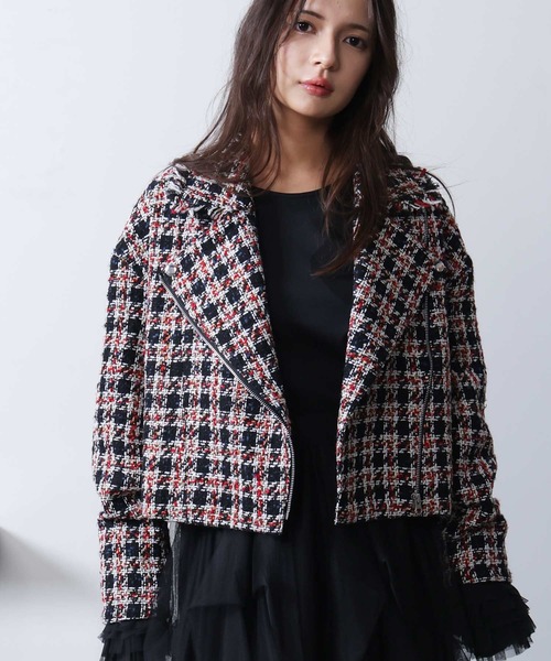 PICCIN PERLA（ピッチンペルラ）の「ツイードライダースジャケット（ライダースジャケット・レディース・レッド系その他/ブルー系その他・M）」の2枚目の写真