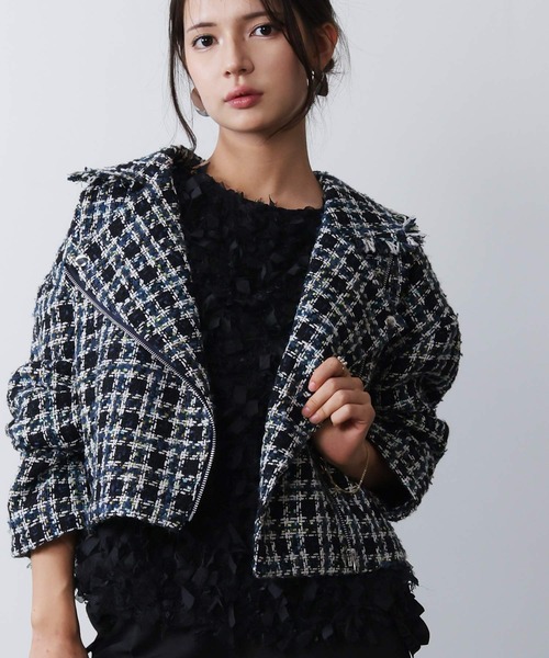 PICCIN PERLA（ピッチンペルラ）の「ツイードライダースジャケット（ライダースジャケット・レディース・レッド系その他/ブルー系その他・M）」の3枚目の写真