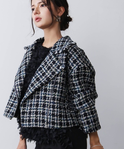 PICCIN PERLA（ピッチンペルラ）の「ツイードライダースジャケット（ライダースジャケット・レディース・レッド系その他/ブルー系その他・M）」の4枚目の写真