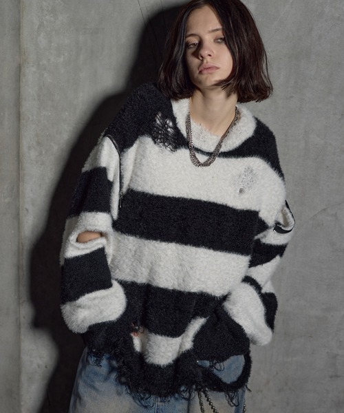 期間限定値下げ　DAIRIKU ダメージ ボーダー ニット　グランジ DAIRIKU（ダイリク）の「Fulling Damage Border Knit（ニット/セーター