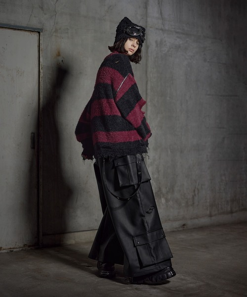 ERAR(エラー)の「【ERAR】ジップアームハイダメージハイギミックボーダーニット(ニット/セーター・メンズ・レッド系/ホワイト系/ブラック系/パープル系・M/S/XL/L)」の11枚目の写真