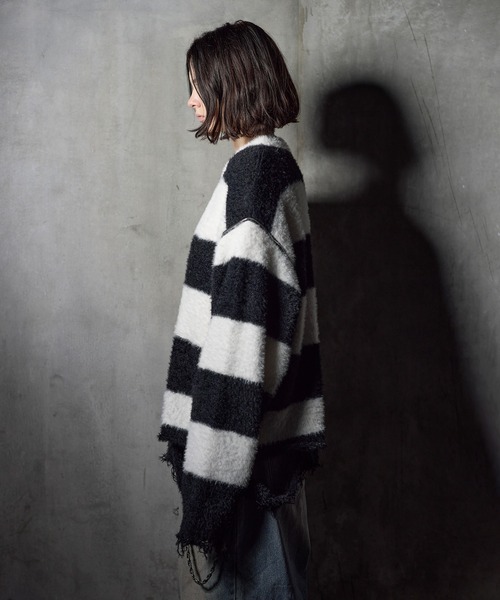 ERAR(エラー)の「【ERAR】ジップアームハイダメージハイギミックボーダーニット(ニット/セーター・メンズ・レッド系/ホワイト系/ブラック系/パープル系・M/S/XL/L)」の17枚目の写真