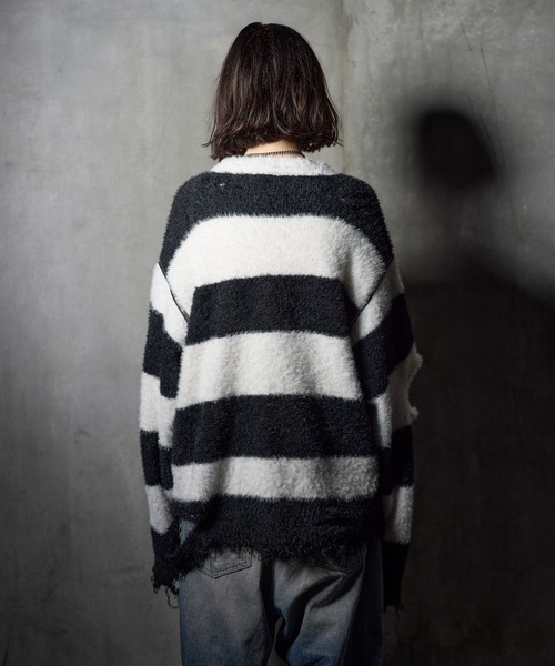 ERAR(エラー)の「【ERAR】ジップアームハイダメージハイギミックボーダーニット(ニット/セーター・メンズ・レッド系/ホワイト系/ブラック系/パープル系・M/S/XL/L)」の18枚目の写真