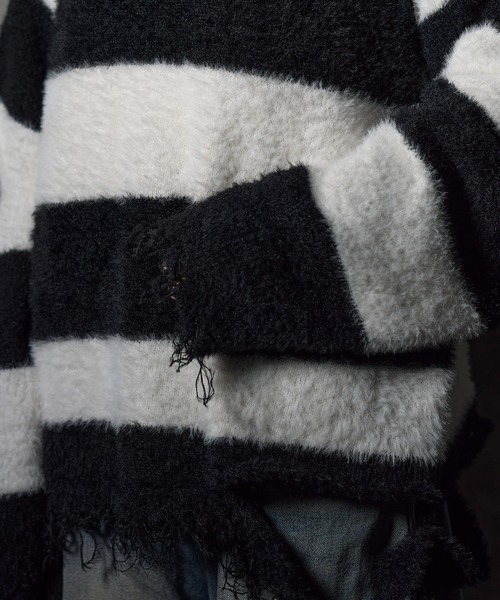 ERAR(エラー)の「【ERAR】ジップアームハイダメージハイギミックボーダーニット(ニット/セーター・メンズ・レッド系/ホワイト系/ブラック系/パープル系・M/S/XL/L)」の20枚目の写真