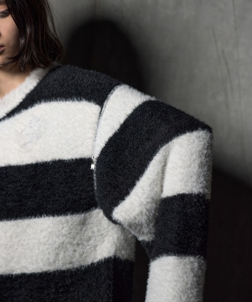 ERAR(エラー)の「【ERAR】ジップアームハイダメージハイギミックボーダーニット(ニット/セーター・メンズ・レッド系/ホワイト系/ブラック系/パープル系・M/S/XL/L)」の21枚目の写真