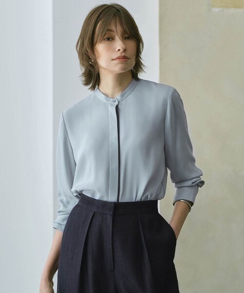 BackSatinAmunzen バンドカラーブラウス（シャツ/ブラウス）｜ICB