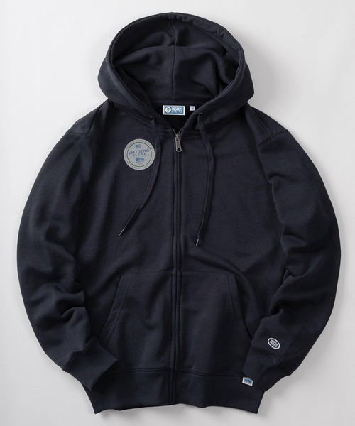 DISCUS（ディスカス）の「【71】【DISCUS/ディスカス】USAコットンブレンド  オーバルワッペンワンポイント刺繍＆ピスネームタグデザイン 裏毛ジップパーカー（パーカー・メンズ・ネイビー/ブラック/グレー/アッシュグレー・M/L/XL）」の4枚目の写真