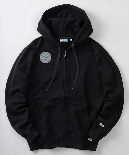 DISCUS（ディスカス）の「【71】【DISCUS/ディスカス】USAコットンブレンド  オーバルワッペンワンポイント刺繍＆ピスネームタグデザイン 裏毛ジップパーカー（パーカー・メンズ・ネイビー/ブラック/グレー/アッシュグレー・M/L/XL）」の2枚目の写真