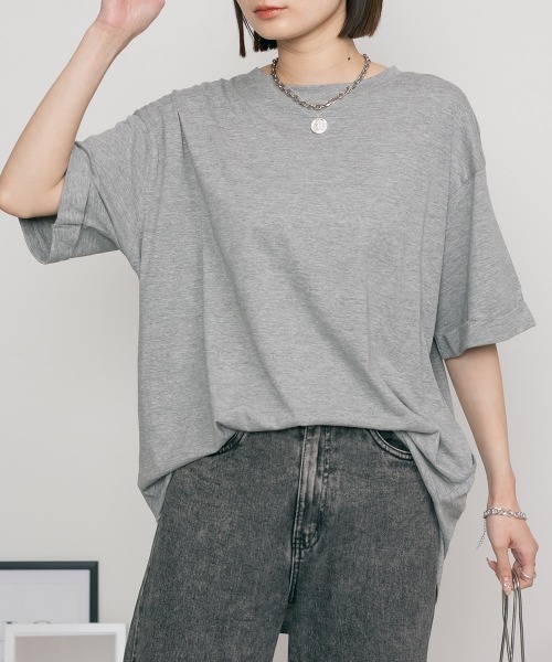 RCD(アールシーディー)の「ロールアップハーフスリーブカットソー(Tシャツ/カットソー・レディース・カーキ/ブラック/杢グレー/オフホワイト・4L~5L/LL~3L/M-L)」の3枚目の写真