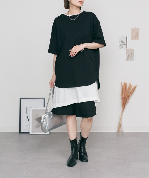 RCD(アールシーディー)の「ロールアップハーフスリーブカットソー(Tシャツ/カットソー・レディース・カーキ/ブラック/杢グレー/オフホワイト・4L~5L/LL~3L/M-L)」の20枚目の写真