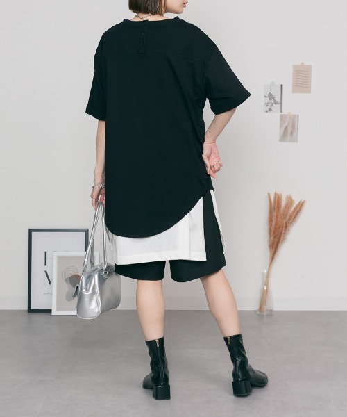 RCD(アールシーディー)の「ロールアップハーフスリーブカットソー(Tシャツ/カットソー・レディース・カーキ/ブラック/杢グレー/オフホワイト・4L~5L/LL~3L/M-L)」の22枚目の写真