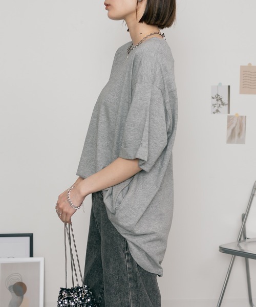 RCD(アールシーディー)の「ロールアップハーフスリーブカットソー(Tシャツ/カットソー・レディース・カーキ/ブラック/杢グレー/オフホワイト・4L~5L/LL~3L/M-L)」の12枚目の写真
