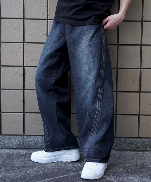 MDR(エムディアール)の「ダブルシームワイドカーブシルエットデニムパンツ【セットアップ対応】(デニムパンツ・メンズ・ネイビー/ブラック・L/M)」の1枚目の写真