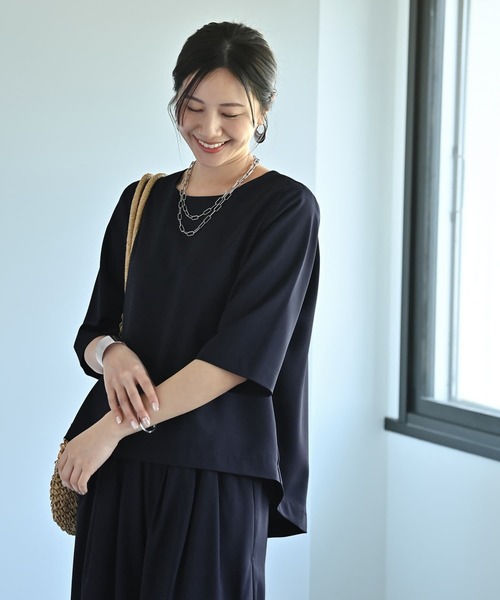 STYLE DELI（スタイルデリ）の「【Kana Oyama×BLK001】セットアップトップス／DELI size（シャツ/ブラウス・レディース・ネイビー/ブラック/ブルーグリーン・FREE）」の6枚目の写真