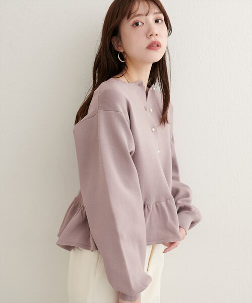 ダンボールニット 2段フリル ペプラム ノーカラージャケット