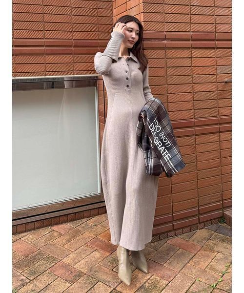 styling/（スタイリング）の「ヘンリーネックニットワンピース（ワンピース・レディース・ベージュ/ブラック/ダークグリーン・0/1）」の15枚目の写真