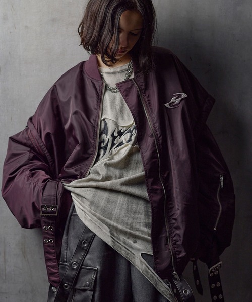 ERAR(エラー)の「【ERAR】ジップアーム2wayハイギミックキルティング中綿MA-1ブルゾン(MA-1・メンズ・ブラック/ワイン・S/M/L/XL)」の1枚目の写真