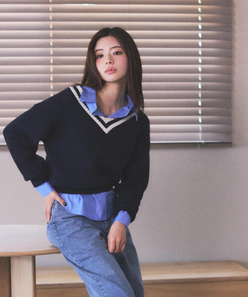 PROPORTION BODY DRESSING(プロポーションボディドレッシング)の「チルデンニット / 1215270027(ニット/セーター・レディース・ネイビー/グレー系その他・FREE)」の1枚目の写真