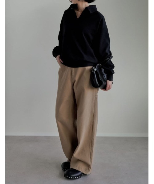 Re:EDIT（リエディ）の「[2025AW COLLECTION][イージーケア]ライトダンボールスキッパーポロプルオーバー（パーカー・レディース・ブラック/アイボリー/グレー・MEDIUM/LARGE）」の5枚目の写真