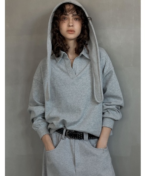 Re:EDIT（リエディ）の「[2025AW COLLECTION][イージーケア]ライトダンボールスキッパーポロプルオーバー（パーカー・レディース・ブラック/アイボリー/グレー・MEDIUM/LARGE）」の8枚目の写真