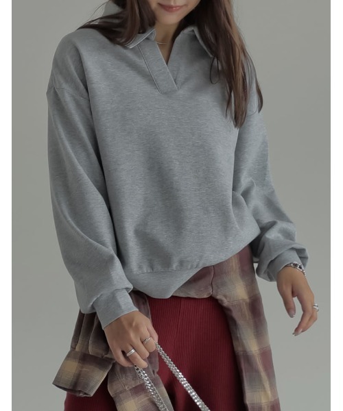 Re:EDIT（リエディ）の「[2025AW COLLECTION][イージーケア]ライトダンボールスキッパーポロプルオーバー（パーカー・レディース・ブラック/アイボリー/グレー・MEDIUM/LARGE）」の13枚目の写真