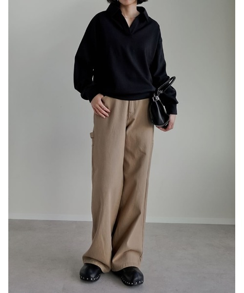 Re:EDIT（リエディ）の「[2025AW COLLECTION][イージーケア]ライトダンボールスキッパーポロプルオーバー（パーカー・レディース・ブラック/アイボリー/グレー・MEDIUM/LARGE）」の4枚目の写真