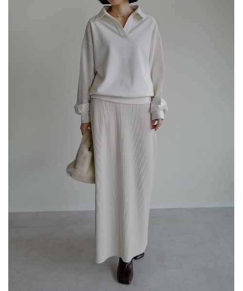 Re:EDIT（リエディ）の「[2025AW COLLECTION][イージーケア]ライトダンボールスキッパーポロプルオーバー（パーカー・レディース・ブラック/アイボリー/グレー・MEDIUM/LARGE）」の17枚目の写真