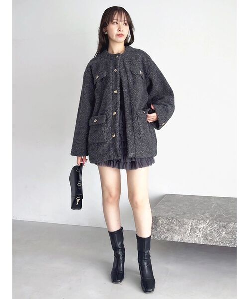 dazzlin（ダズリン）の「ボアフレンチブルゾン（ブルゾン・レディース・レッド/ピンク/オフホワイト/チャコールグレー・FREE）」の8枚目の写真