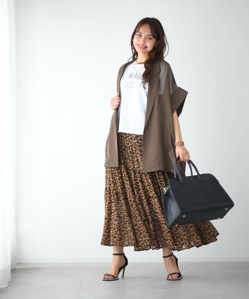 Ehre style（エーレスタイル）の「シフォンが上品軽やかに印象残す レオパードスカート（スカート・レディース・ブラウン・FREE）」の2枚目の写真