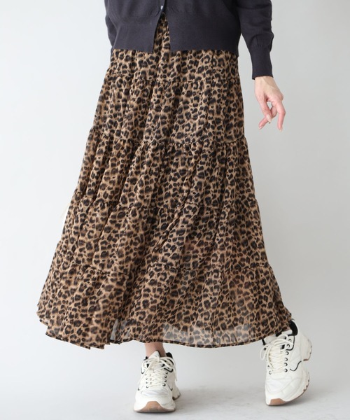 Ehre style（エーレスタイル）の「シフォンが上品軽やかに印象残す レオパードスカート（スカート・レディース・ブラウン・FREE）」の6枚目の写真