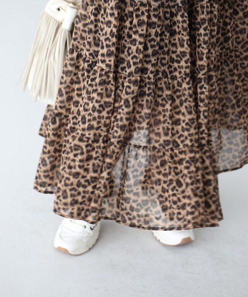 Ehre style（エーレスタイル）の「シフォンが上品軽やかに印象残す レオパードスカート（スカート・レディース・ブラウン・FREE）」の7枚目の写真