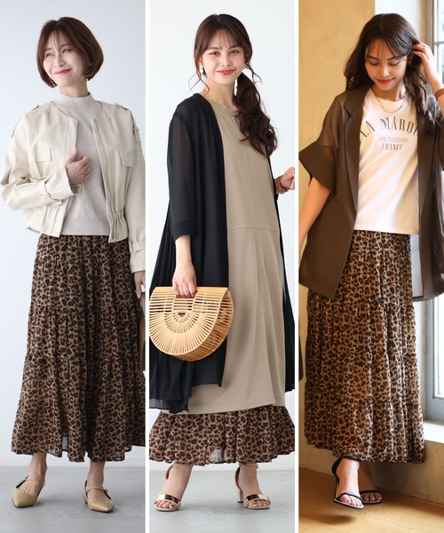 Ehre style（エーレスタイル）の「シフォンが上品軽やかに印象残す レオパードスカート（スカート・レディース・ブラウン・FREE）」の8枚目の写真