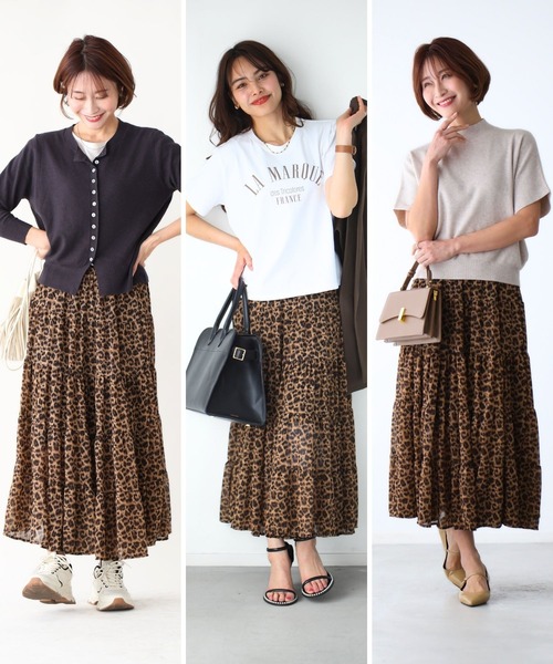 Ehre style（エーレスタイル）の「シフォンが上品軽やかに印象残す レオパードスカート（スカート・レディース・ブラウン・FREE）」の16枚目の写真