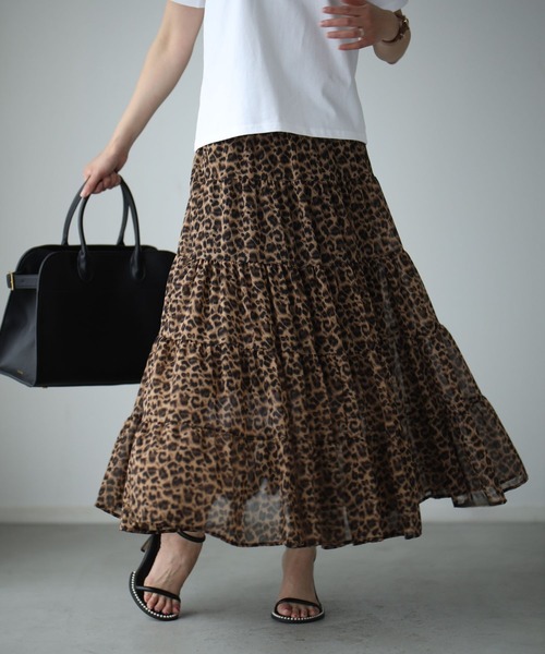 Ehre style（エーレスタイル）の「シフォンが上品軽やかに印象残す レオパードスカート（スカート・レディース・ブラウン・FREE）」の21枚目の写真