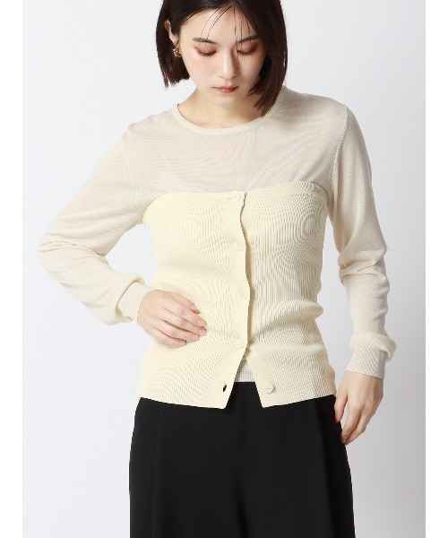 SUIT SQUARE(スーツスクエア)の「CHANTOWA クルーネックシアーニット 長袖 ウォッシャブル ベアトップ付き(Tシャツ/カットソー・レディース・ホワイト系/ブラック系・38(9号))」の2枚目の写真