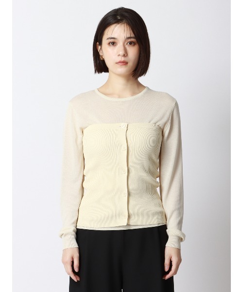 SUIT SQUARE(スーツスクエア)の「CHANTOWA クルーネックシアーニット 長袖 ウォッシャブル ベアトップ付き(Tシャツ/カットソー・レディース・ホワイト系/ブラック系・38(9号))」の3枚目の写真