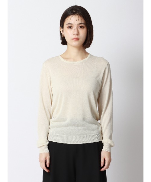 SUIT SQUARE(スーツスクエア)の「CHANTOWA クルーネックシアーニット 長袖 ウォッシャブル ベアトップ付き(Tシャツ/カットソー・レディース・ホワイト系/ブラック系・38(9号))」の6枚目の写真