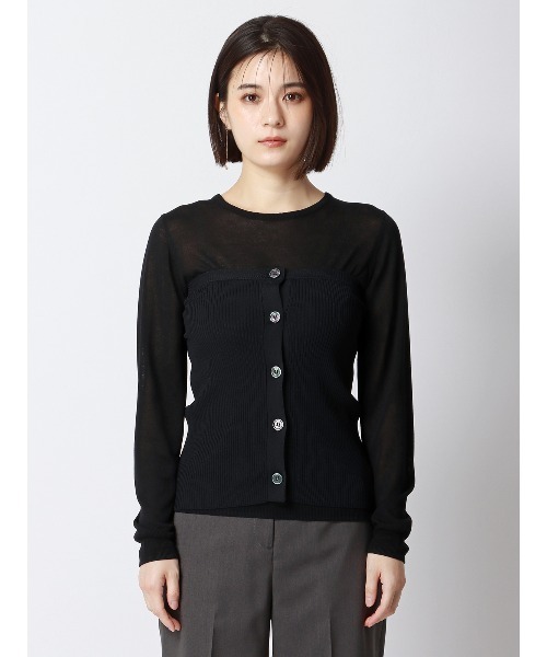 SUIT SQUARE(スーツスクエア)の「CHANTOWA クルーネックシアーニット 長袖 ウォッシャブル ベアトップ付き(Tシャツ/カットソー・レディース・ホワイト系/ブラック系・38(9号))」の14枚目の写真