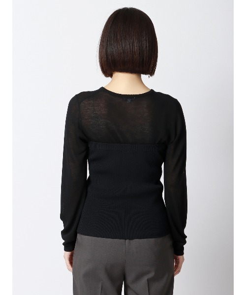 SUIT SQUARE(スーツスクエア)の「CHANTOWA クルーネックシアーニット 長袖 ウォッシャブル ベアトップ付き(Tシャツ/カットソー・レディース・ホワイト系/ブラック系・38(9号))」の16枚目の写真